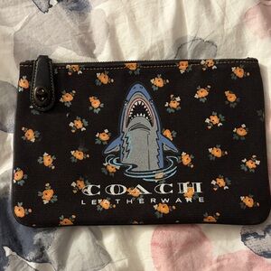 Coach Black Pouch with Shark and Orange Floral Design